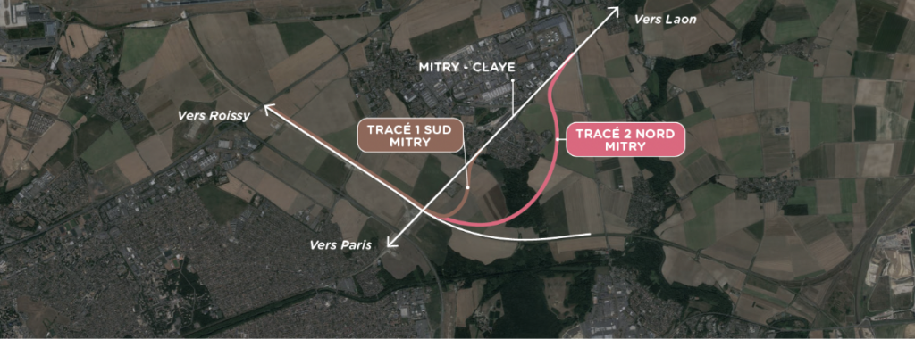 Schéma des deux tracés à l'étude pour la virgule